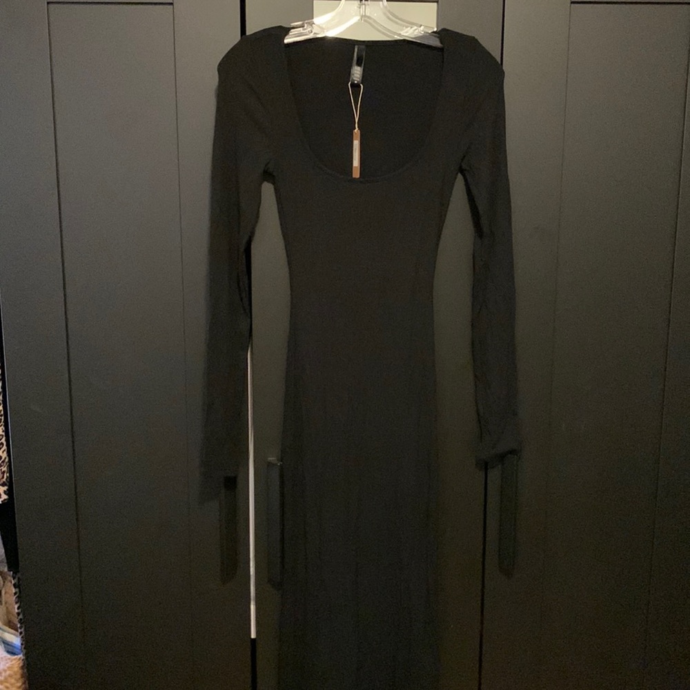 SKIMS Black Long Sleeve Scoop Neck Dress